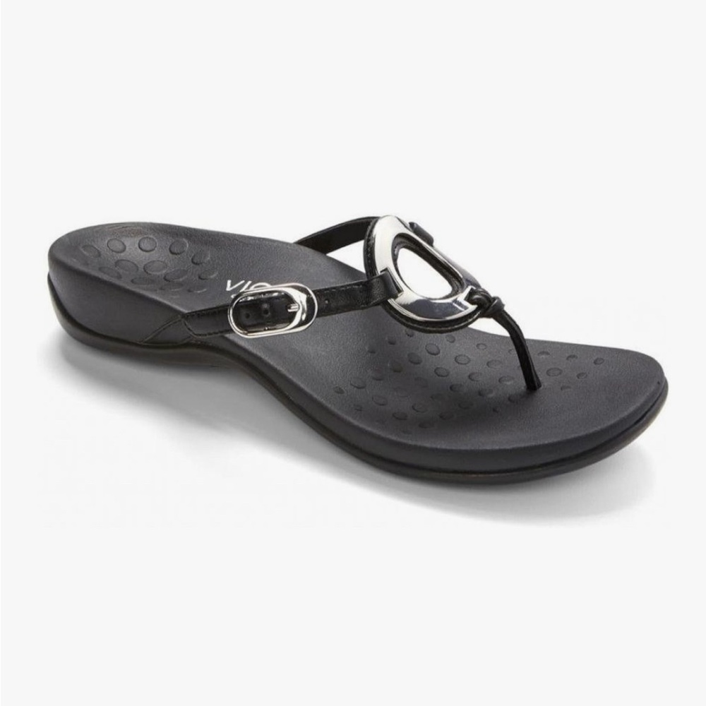 Vionic Black and Silver Sandals with Thong Design
